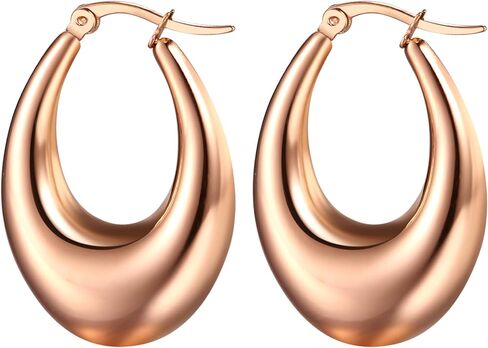 OIDEA Chunky Gold Hoop Earrings for Women: Dainty Large Thick Oval Hoop Earrings Lightweight Hypoallergenic Stainless Steel Womens Earrings Jewelry Gift in Saudi Arabia