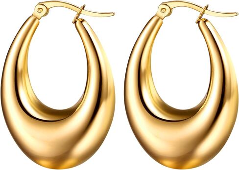 OIDEA Chunky Gold Hoop Earrings for Women: Dainty Large Thick Oval Hoop Earrings Lightweight Hypoallergenic Stainless Steel Womens Earrings Jewelry Gift in Saudi Arabia