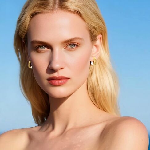 14K Gold Plated and Silver Plated Hammered Two Tone Mix Color Huggie Hoop Hypoallergenic Square Earrings in Kuwait