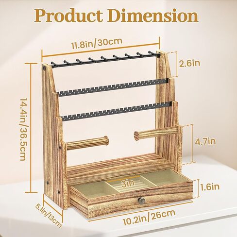 MODOWEY Jewelry Stand Necklace Earring Holder Organizer, Tiered Countertop Jewellery Tree with Ring Drawer, Wooden Bracelet Display Rack for Women Vendors, Organize 120+ Pieces Neatly & Within Reach in Saudi Arabia