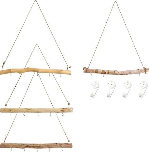 4 Pcs 15 Inch Driftwood Wall Hanging Jewelry Hanger Hanging Branch Decor Natural Driftwood Decorative Farmhouse Vintage Wooden Hook Handcrafted Natural Drift Wood Pieces for Crafts Jewelry Organizers in Saudi Arabia