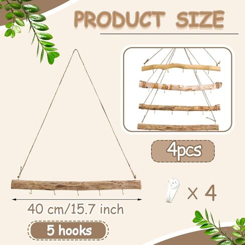 4 Pcs 15 Inch Driftwood Wall Hanging Jewelry Hanger Hanging Branch Decor Natural Driftwood Decorative Farmhouse Vintage Wooden Hook Handcrafted Natural Drift Wood Pieces for Crafts Jewelry Organizers in Saudi Arabia