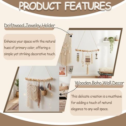 4 Pcs 15 Inch Driftwood Wall Hanging Jewelry Hanger Hanging Branch Decor Natural Driftwood Decorative Farmhouse Vintage Wooden Hook Handcrafted Natural Drift Wood Pieces for Crafts Jewelry Organizers in Saudi Arabia