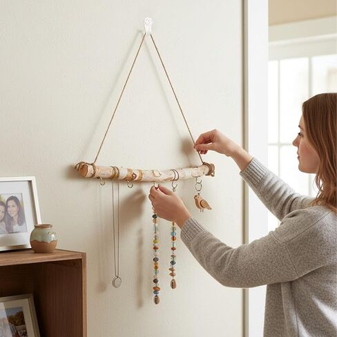 4 Pcs 15 Inch Driftwood Wall Hanging Jewelry Hanger Hanging Branch Decor Natural Driftwood Decorative Farmhouse Vintage Wooden Hook Handcrafted Natural Drift Wood Pieces for Crafts Jewelry Organizers in Saudi Arabia