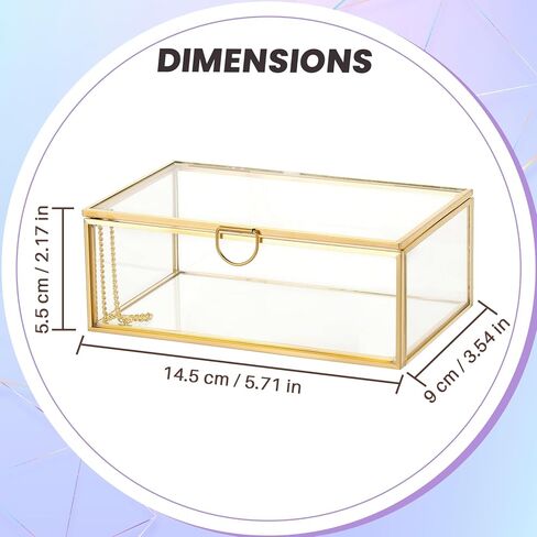 صندوق مجوهرات زجاجي ذهبي عتيق من MAOPINER، منظم عرض زجاجي مزخرف مقاس 5.7 × 3.5 × 2.2 بوصة مع غطاء، تصميم مستطيل شفاف للخواتم والأساور والأقراط in Kuwait