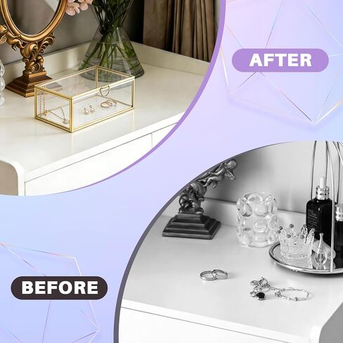 صندوق مجوهرات زجاجي ذهبي عتيق من MAOPINER، منظم عرض زجاجي مزخرف مقاس 5.7 × 3.5 × 2.2 بوصة مع غطاء، تصميم مستطيل شفاف للخواتم والأساور والأقراط in Kuwait