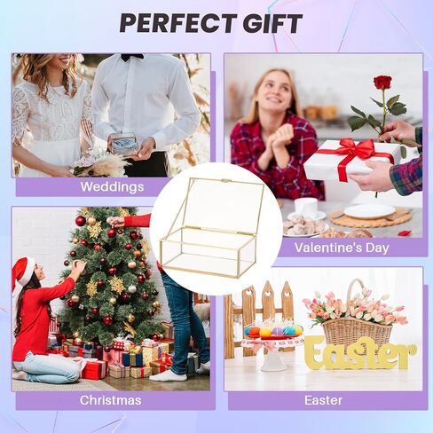 صندوق مجوهرات زجاجي ذهبي عتيق من MAOPINER، منظم عرض زجاجي مزخرف مقاس 5.7 × 3.5 × 2.2 بوصة مع غطاء، تصميم مستطيل شفاف للخواتم والأساور والأقراط in Kuwait