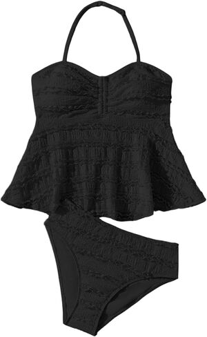 SHENHE Girl's 2 Piece Halter High Waisted Tankini Ruffle Swimsuit Bathing Suit Bikini Sets in Saudi Arabia