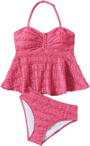 SHENHE Girl's 2 Piece Halter High Waisted Tankini Ruffle Swimsuit Bathing Suit Bikini Sets in Saudi Arabia