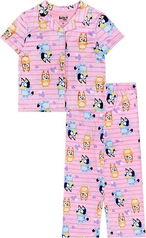 Bluey Girls' 2-Piece Loose-fit Button Down Short-Sleeve Pajama Set, Soft & Cute for Kids in Saudi Arabia