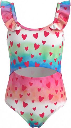 Haloumoning Girls One Piece Swimsuit Kids Cutout Ruffle Adjustable Straps Bathing Suit Beach Swimwear 5-14Y in Saudi Arabia