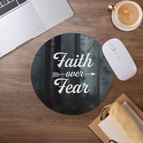 Inspirational Christian Mouse Pad, Faith Over Fear Bible Verse Forest Mousepad for Desk Home Office Dorm Computers Laptop Accessories, 7.9x7.9 Inch in Saudi Arabia