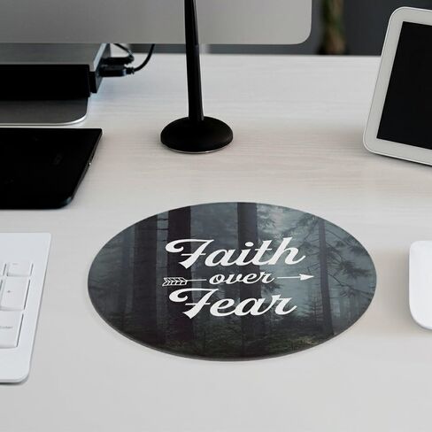 Inspirational Christian Mouse Pad, Faith Over Fear Bible Verse Forest Mousepad for Desk Home Office Dorm Computers Laptop Accessories, 7.9x7.9 Inch in Saudi Arabia