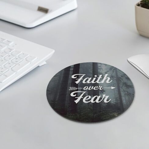 Inspirational Christian Mouse Pad, Faith Over Fear Bible Verse Forest Mousepad for Desk Home Office Dorm Computers Laptop Accessories, 7.9x7.9 Inch in Saudi Arabia