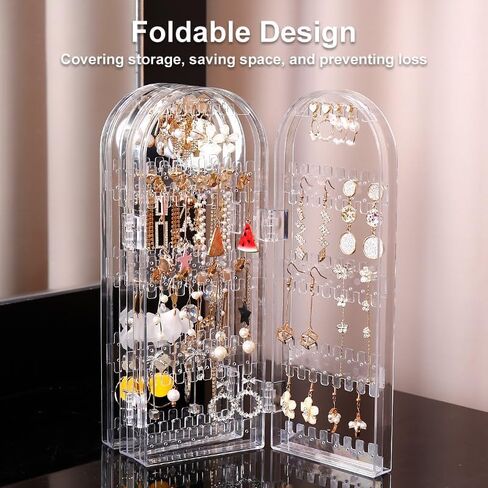 Earring Holder Organizer Stand, 4 Panels 260 Holes Foldable Screen Necklace Rack Multi-Purpose Dressing Tabletop Jewelry Holder with for Studs, Drops & Hoops, Vanity Jewelry Storage in Saudi Arabia