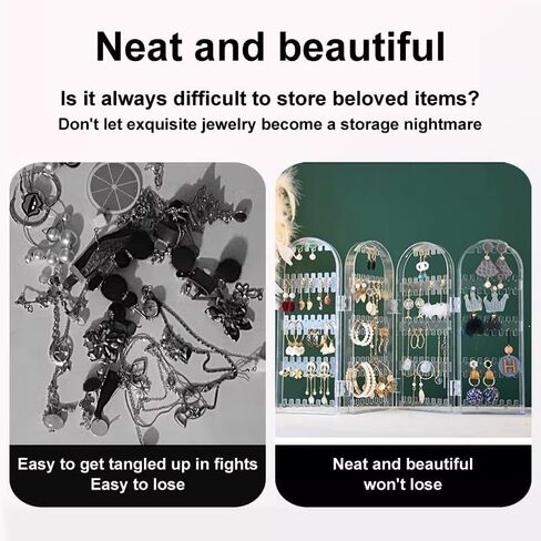 Earring Holder Organizer Stand, 4 Panels 260 Holes Foldable Screen Necklace Rack Multi-Purpose Dressing Tabletop Jewelry Holder with for Studs, Drops & Hoops, Vanity Jewelry Storage in Saudi Arabia