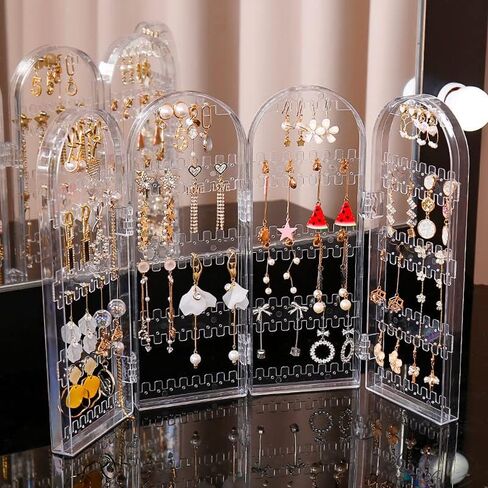 Earring Holder Organizer Stand, 4 Panels 260 Holes Foldable Screen Necklace Rack Multi-Purpose Dressing Tabletop Jewelry Holder with for Studs, Drops & Hoops, Vanity Jewelry Storage in Saudi Arabia
