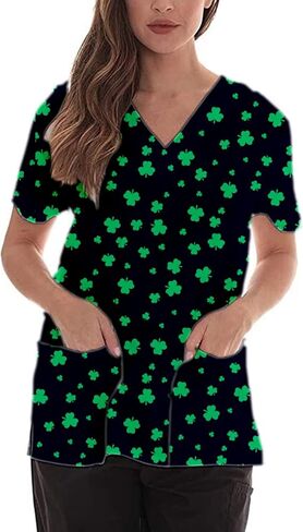 Roshop Women's Cinco de Mayo Fiesta Print Scrub Top V-Neck Short Sleeve Uniform with Pockets in Kuwait