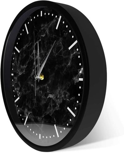 تنبيهات المهوس الحد الأدنى من الرخام الأسود التحكم الصوتي LED ضوء الليل ساعة الحائط الرخام الأسود إطار معدني صامت ساعة حديثة تعمل بالبطارية ساعة حائط فنية تجريدية in Kuwait