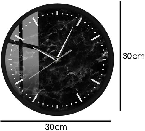 تنبيهات المهوس الحد الأدنى من الرخام الأسود التحكم الصوتي LED ضوء الليل ساعة الحائط الرخام الأسود إطار معدني صامت ساعة حديثة تعمل بالبطارية ساعة حائط فنية تجريدية in Kuwait