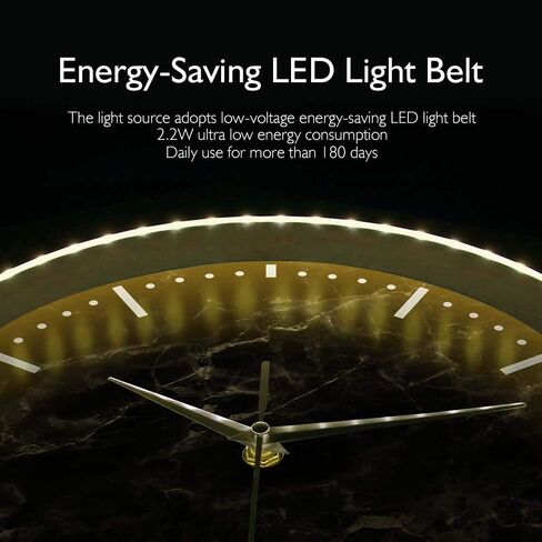 تنبيهات المهوس الحد الأدنى من الرخام الأسود التحكم الصوتي LED ضوء الليل ساعة الحائط الرخام الأسود إطار معدني صامت ساعة حديثة تعمل بالبطارية ساعة حائط فنية تجريدية in Kuwait