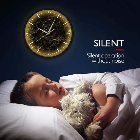 تنبيهات المهوس الحد الأدنى من الرخام الأسود التحكم الصوتي LED ضوء الليل ساعة الحائط الرخام الأسود إطار معدني صامت ساعة حديثة تعمل بالبطارية ساعة حائط فنية تجريدية in Kuwait
