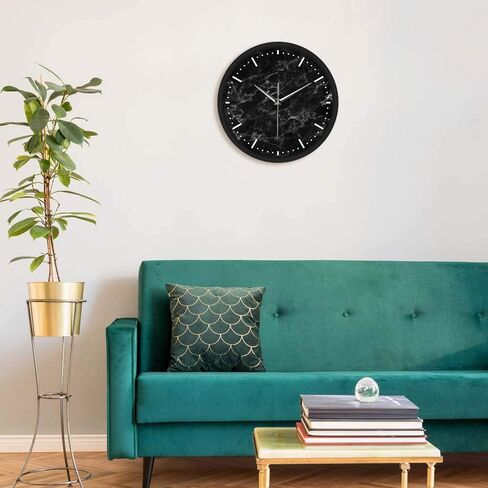 تنبيهات المهوس الحد الأدنى من الرخام الأسود التحكم الصوتي LED ضوء الليل ساعة الحائط الرخام الأسود إطار معدني صامت ساعة حديثة تعمل بالبطارية ساعة حائط فنية تجريدية in Kuwait
