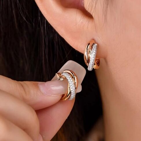 Exquisite Zirconia Tri-Tone Intertwined Hoop Earrings for Women Daily Banquet Holiday Fashion Jewelry in Saudi Arabia