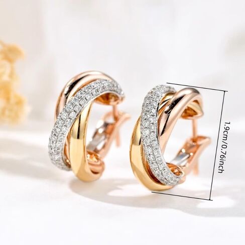 Exquisite Zirconia Tri-Tone Intertwined Hoop Earrings for Women Daily Banquet Holiday Fashion Jewelry in Saudi Arabia