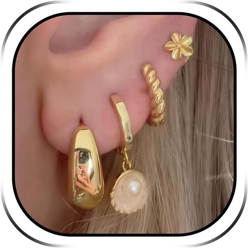 Starfish Earrings for Women Gold Dainty Shell Pearl Stud Hoop Earring Stacks Multiple Piercing Trendy Cute Beach Jewelry Summer Vacation Outfits Fashion Accessories Gifts in Saudi Arabia