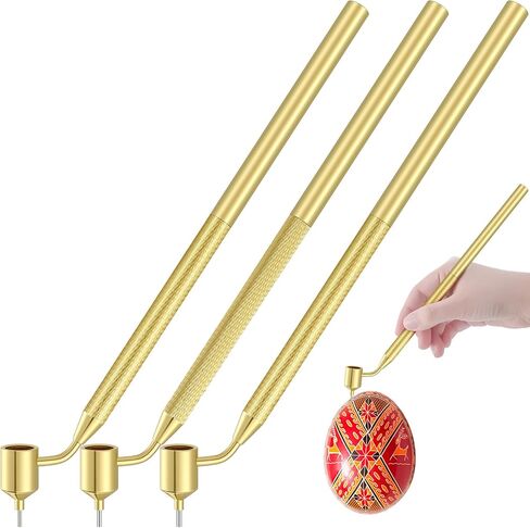 3 Pcs Pysanka Set Ukrainian Easter Egg Decorating Kit Hot Wax Drawing Pens for Kistka Ukrainian Egg Art Fine Medium Metal Fluid Hand Writing Wax Pens for Pysanky Supplies(0.3,0.4,0.5)(0.3,0.4,0.5) in Kuwait
