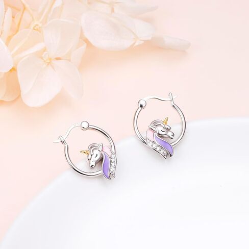S925 Sterling Silver Unicorn Hoop Earrings Animal Stud Earrings Cute Panda Bunny Cat Puppy Earring Animal Hoops Jewelry Gifts for Women in Kuwait