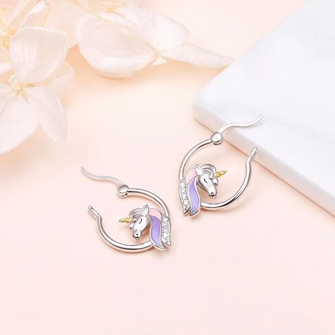 S925 Sterling Silver Unicorn Hoop Earrings Animal Stud Earrings Cute Panda Bunny Cat Puppy Earring Animal Hoops Jewelry Gifts for Women in Kuwait