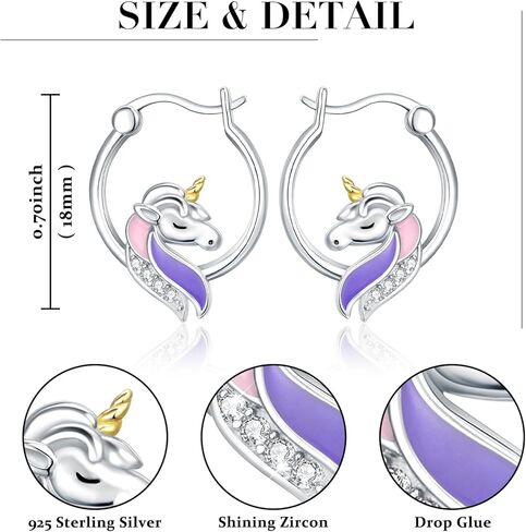 S925 Sterling Silver Unicorn Hoop Earrings Animal Stud Earrings Cute Panda Bunny Cat Puppy Earring Animal Hoops Jewelry Gifts for Women in Kuwait