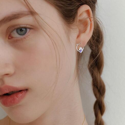 S925 Sterling Silver Unicorn Hoop Earrings Animal Stud Earrings Cute Panda Bunny Cat Puppy Earring Animal Hoops Jewelry Gifts for Women in Kuwait