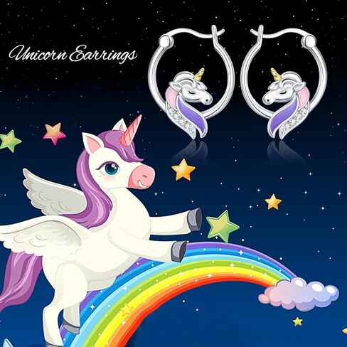 S925 Sterling Silver Unicorn Hoop Earrings Animal Stud Earrings Cute Panda Bunny Cat Puppy Earring Animal Hoops Jewelry Gifts for Women in Kuwait