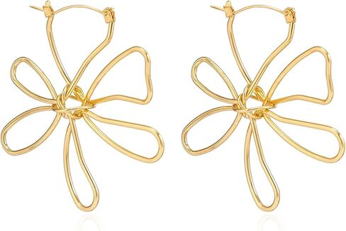 Large Gold Wire Frame Flower Hoops Earring Big Statement Flower Earrings For Women Lightweight Trendy Floral Earrings For Women in Saudi Arabia