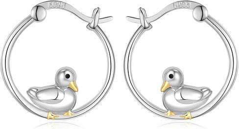 Duck Hoop Earrings 925 Sterling Silver Cute Animal Hoop Earrings Duck Gifts Jewelry for Women in Kuwait