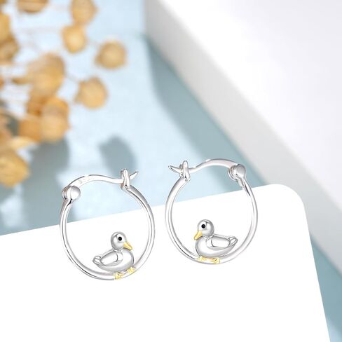 Duck Hoop Earrings 925 Sterling Silver Cute Animal Hoop Earrings Duck Gifts Jewelry for Women in Kuwait