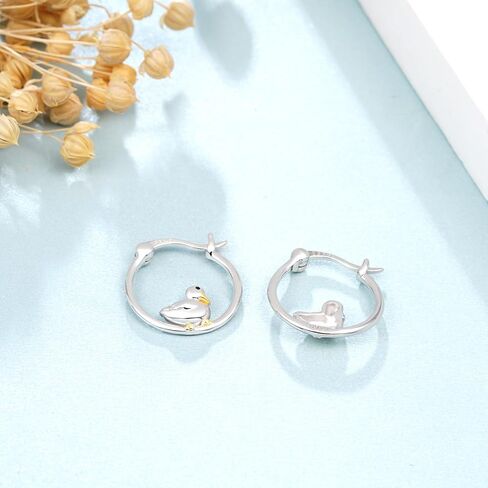 Duck Hoop Earrings 925 Sterling Silver Cute Animal Hoop Earrings Duck Gifts Jewelry for Women in Kuwait