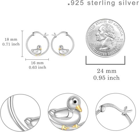 Duck Hoop Earrings 925 Sterling Silver Cute Animal Hoop Earrings Duck Gifts Jewelry for Women in Kuwait