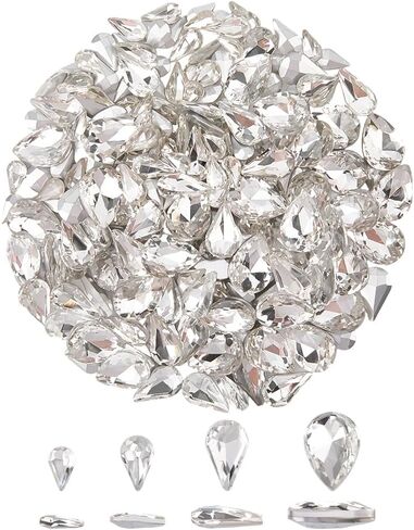 Fingerinspire 220 PCS Mini Teardrop Glass Rhinestones 4sizes Faceted مدببة للخلفية Rhinestone No Hole Clear Class Rhinestons in Kuwait