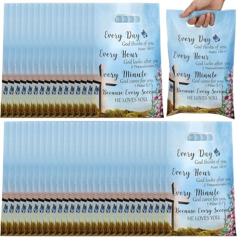 Yinder 50 Pcs Church Gift Bags Bulk Plastic Goody Bags with Handles Religious Treat Bags Religious Bible Verse Gifts Christian Candy Gift Bag for Church Party Supplies Party Favor Decoration in Kuwait