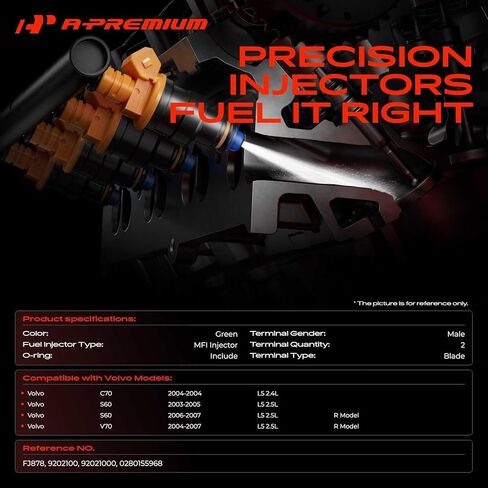 A-Premium Fuel Injectors Compatible with Volvo S60 2003-2007 C70 2004 V70 2004-2007 2.4L 2.5L, Gas, Set of 5, Replace# 92021000 in Saudi Arabia