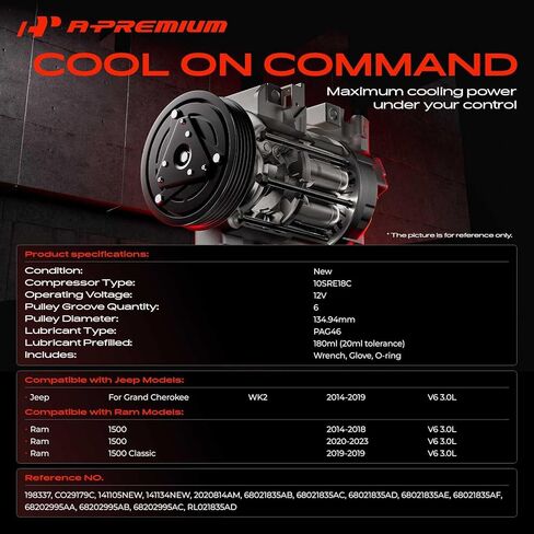 A-Premium Air Conditioner AC Compressor Compatible with Ram 1500 2014-2018 2020-2023, 1500 Classic 2019 & Jeep Grand WK2 Series Cherokee 2014-2019, 3.0L in Saudi Arabia