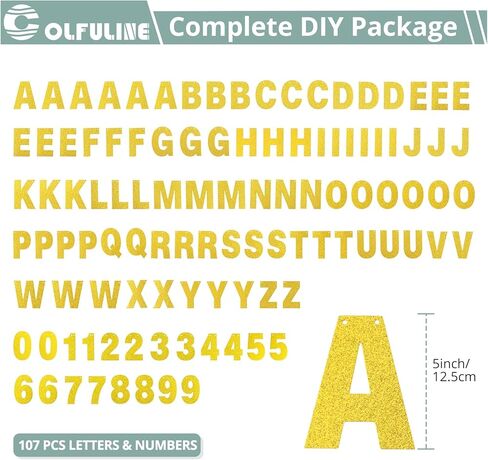 مجموعة لافتة حروف لامعة قابلة للتخصيص من COLFULINE DIY، 107 قطعة من الحروف والأرقام الذهبية مع أداة حبل وخيوط، لافتة بطاقات لامعة قابلة لإعادة الاستخدام لأعياد الميلاد والزفاف وتزيين حمام الطفل in Kuwait