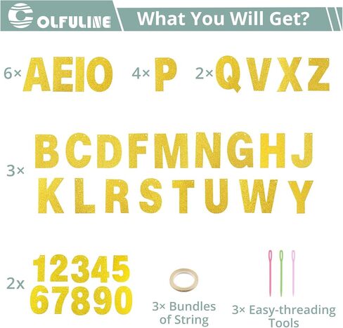 مجموعة لافتة حروف لامعة قابلة للتخصيص من COLFULINE DIY، 107 قطعة من الحروف والأرقام الذهبية مع أداة حبل وخيوط، لافتة بطاقات لامعة قابلة لإعادة الاستخدام لأعياد الميلاد والزفاف وتزيين حمام الطفل in Kuwait