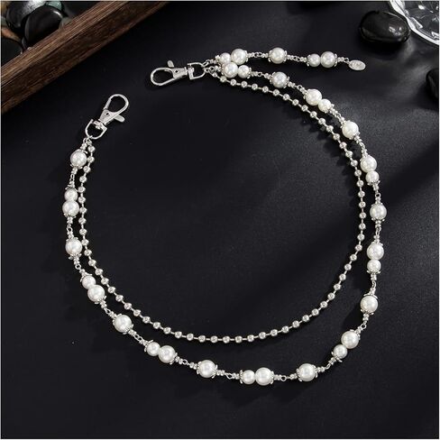 Gothic Bead Hip Hop Pants Chain for Men,Punk Pants Chain Belt Chain Wallet Chain Pocket Chain Layered Pearl Bead Keychains Trouser Chain Jeans Chain for Women Men in Kuwait