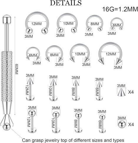 32PCS Lip Piercing Jewelry Set - Lip Rings, Horseshoe Nose Ring for Labret/Snake Bite/Septum, Cartilage Conch Tragus Helix in Kuwait