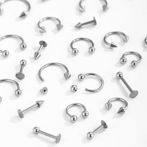 32PCS Lip Piercing Jewelry Set - Lip Rings, Horseshoe Nose Ring for Labret/Snake Bite/Septum, Cartilage Conch Tragus Helix in Kuwait